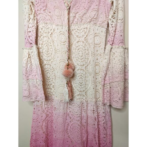 Venus Lace Maxi Dress Flare Sleeve Ombre Whimsy Cottage Fairy Boho - Picture 7 of 13